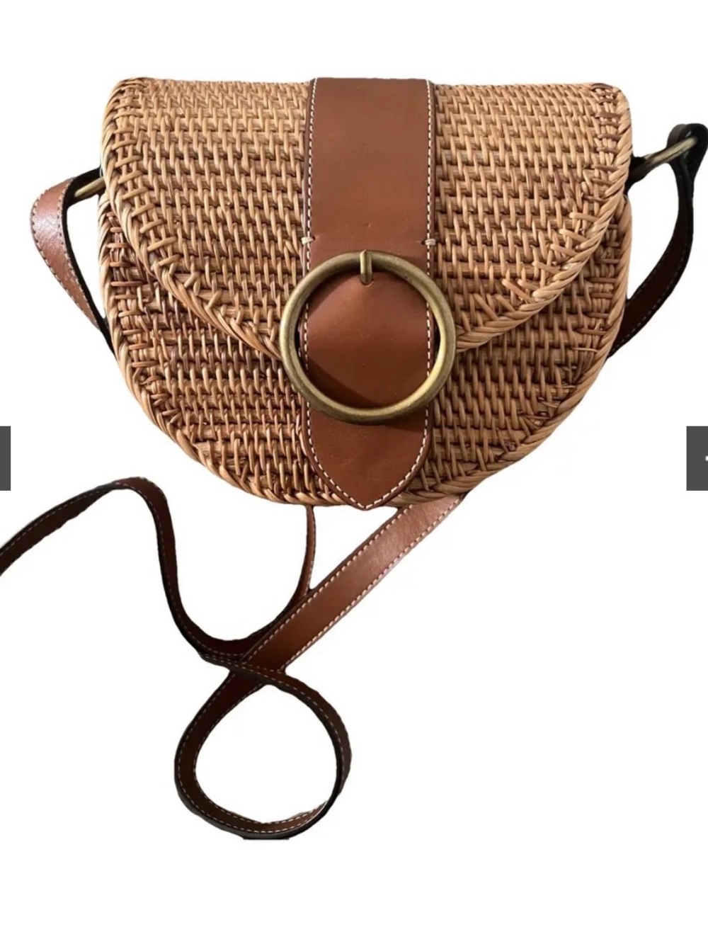 Massimo Dutti Brown Leather Rattan Wicker Crossbody Messenger Purse - Picture 6 of 7